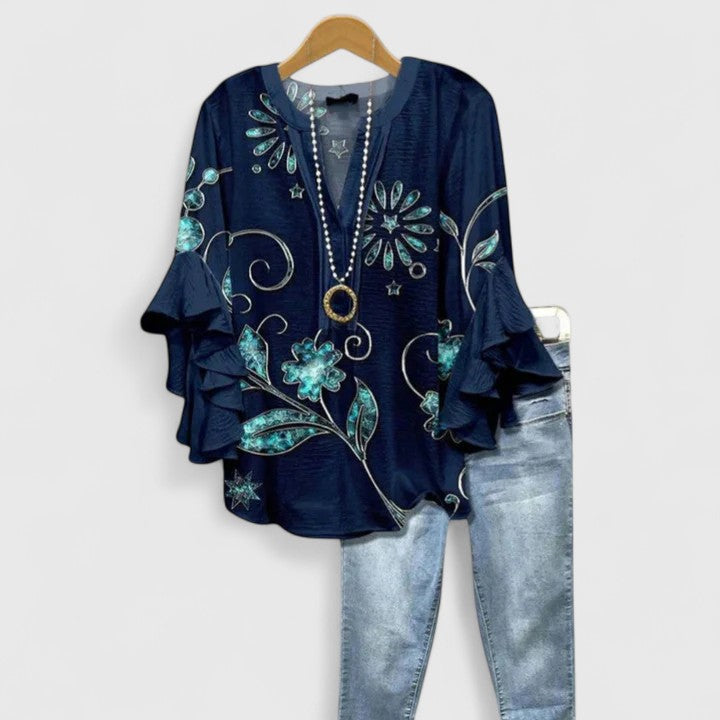 Aurelia™ | Blusa con maniche a volant e stampa artistica