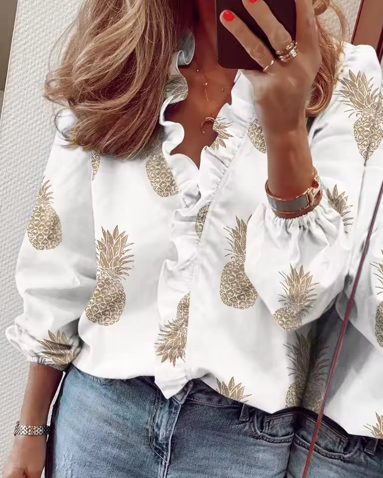 Valeria™ | Blusa con scollo a V e volant delicati
