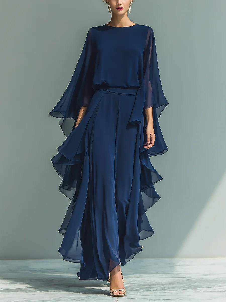 Aurora™ | Completo Elegante in Chiffon con Balze