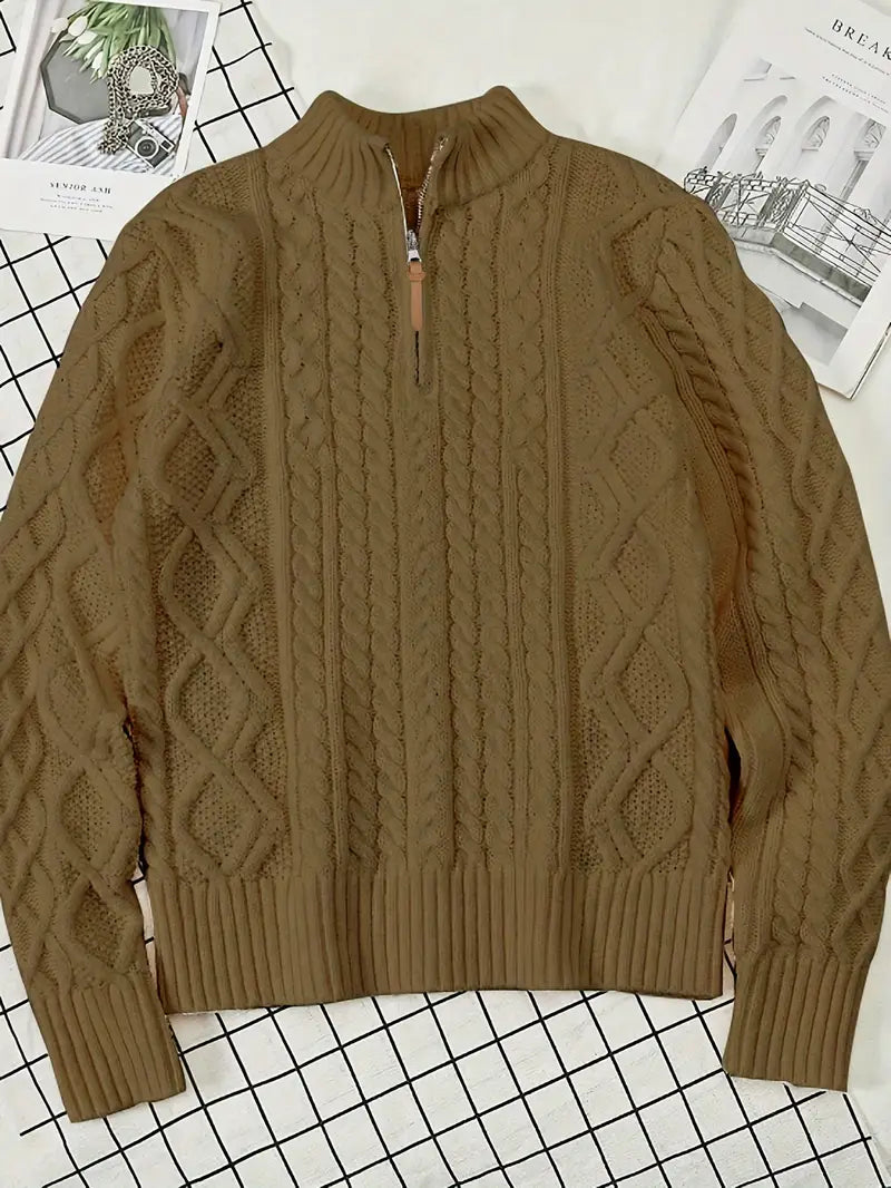 Maglione Elias Premium in Maglia a Treccia con Mezzo Zip