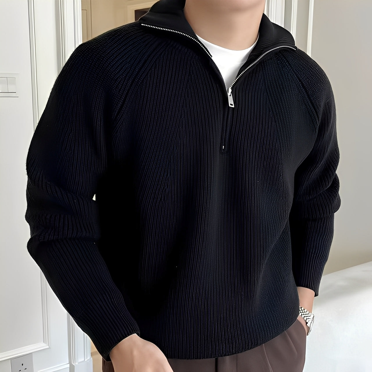 Lino – Maglione di cotone con zip a quarto