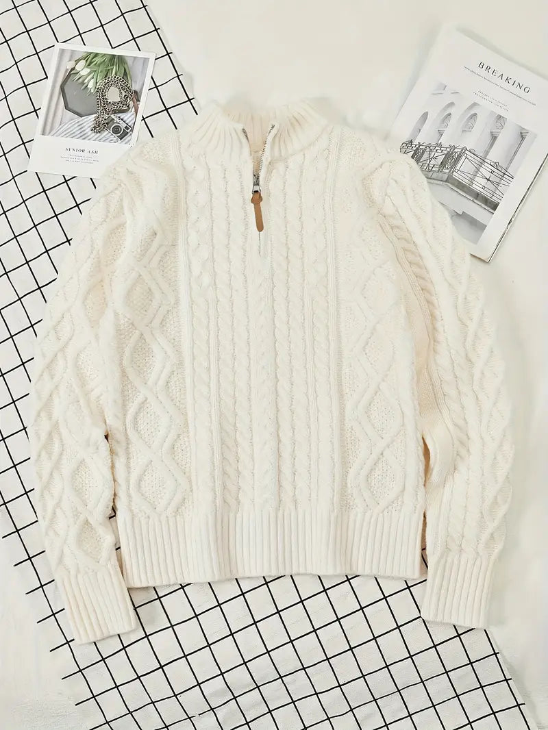 Maglione Elias Premium in Maglia a Treccia con Mezzo Zip