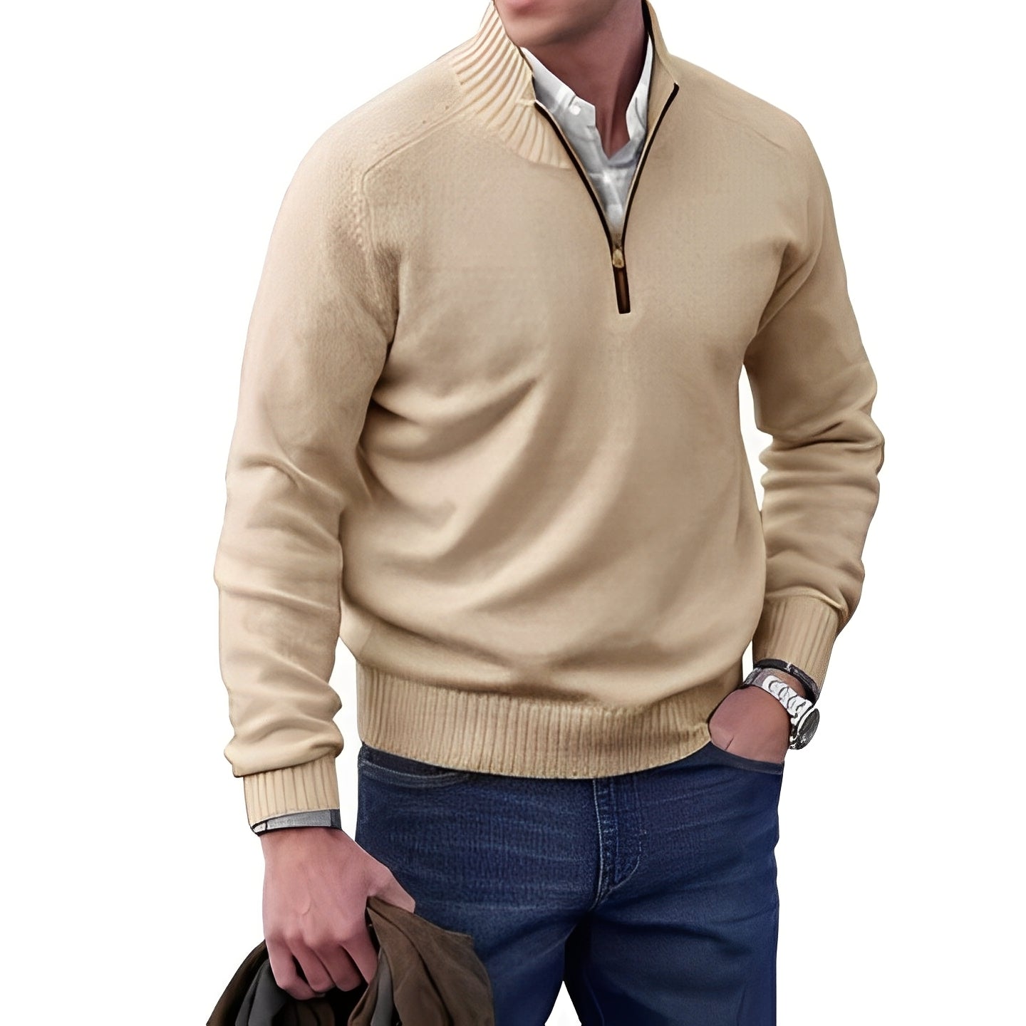 Merrill - Maglione in lana casual con zip per uomo