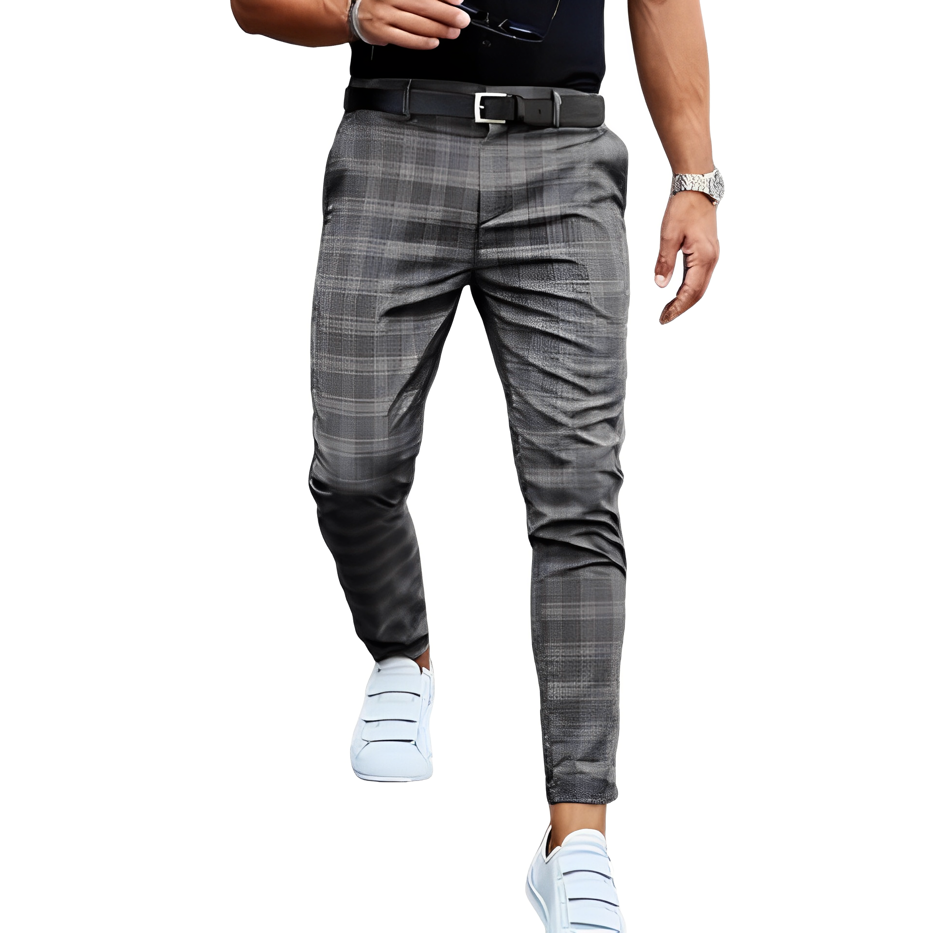 Deacon - Pantaloni Slim-Fit Casual con Motivo a Quadri per Uomini
