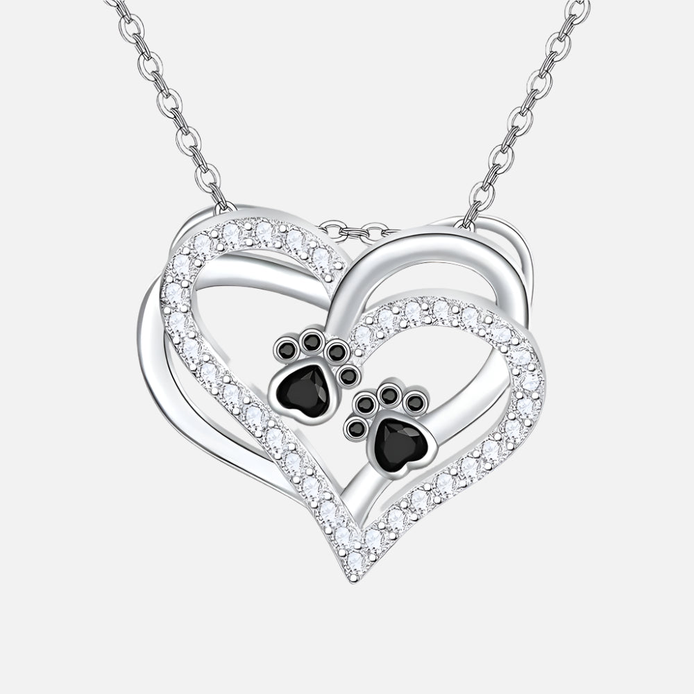 Collana con cuore e zampa di cane con zirconi