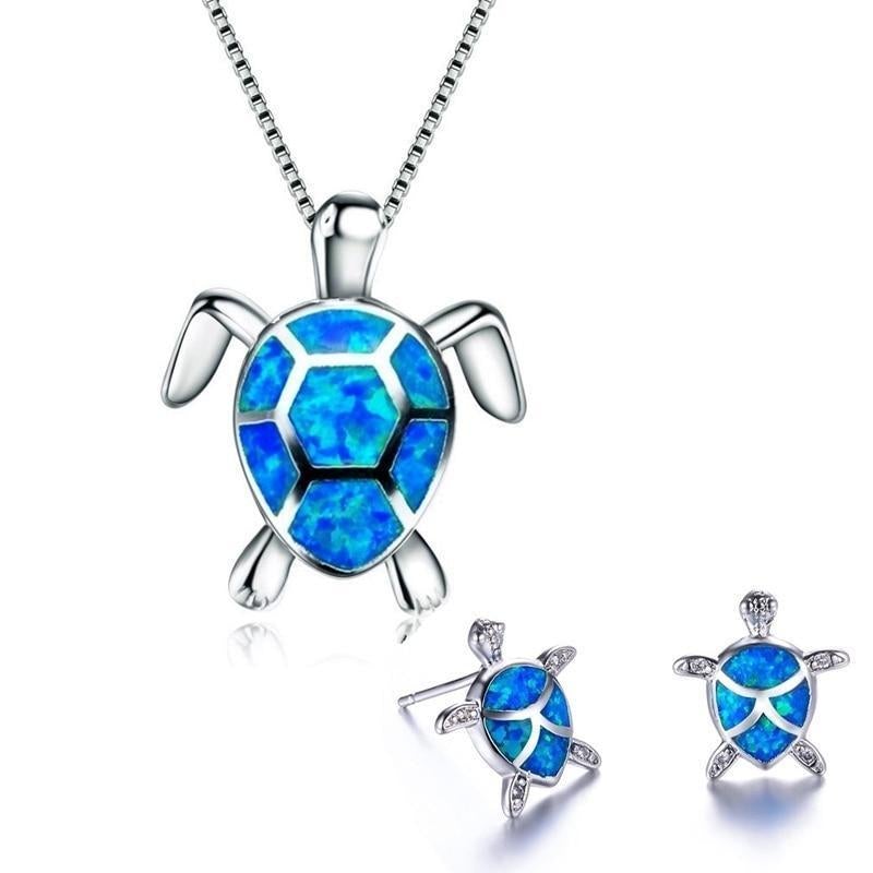 Set collana + orecchini tartaruga marina in opale e argento