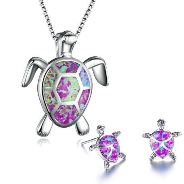 Set collana + orecchini tartaruga marina in opale e argento