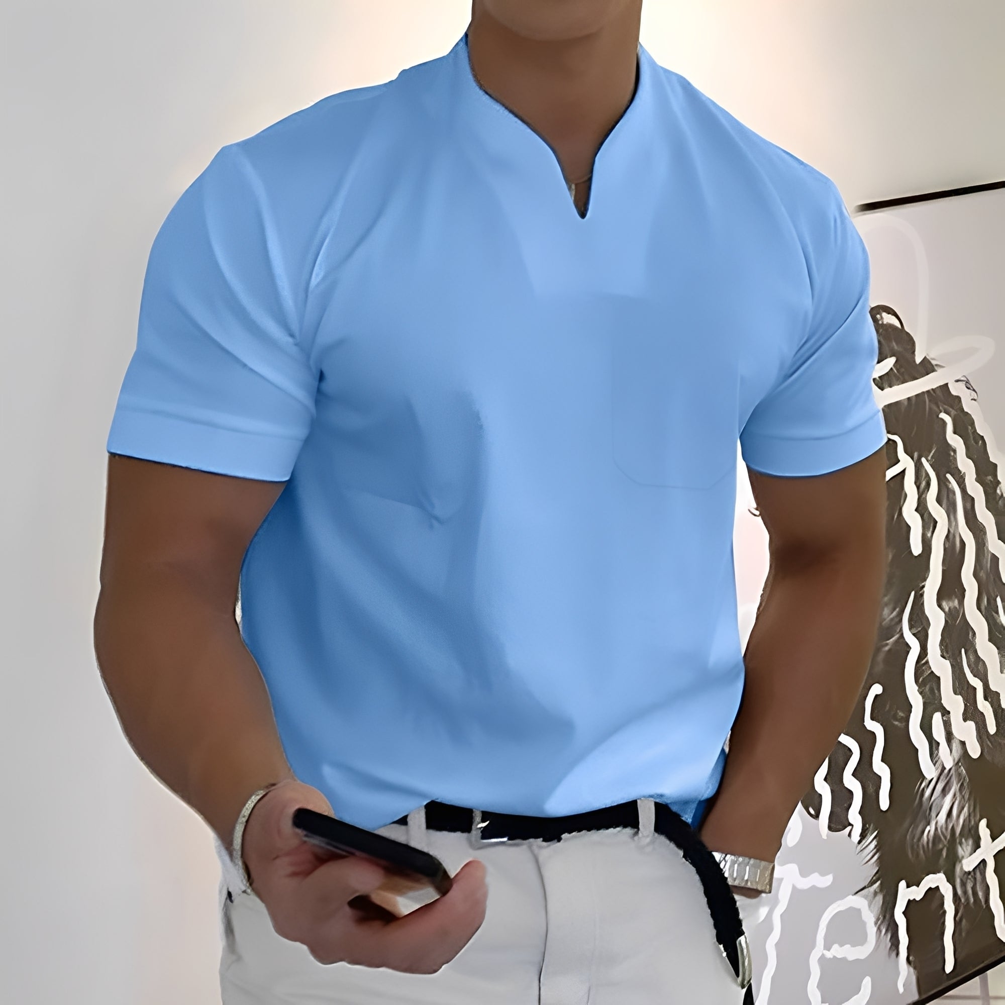 Davin - Camicia attillata con scollo a V per uomo
