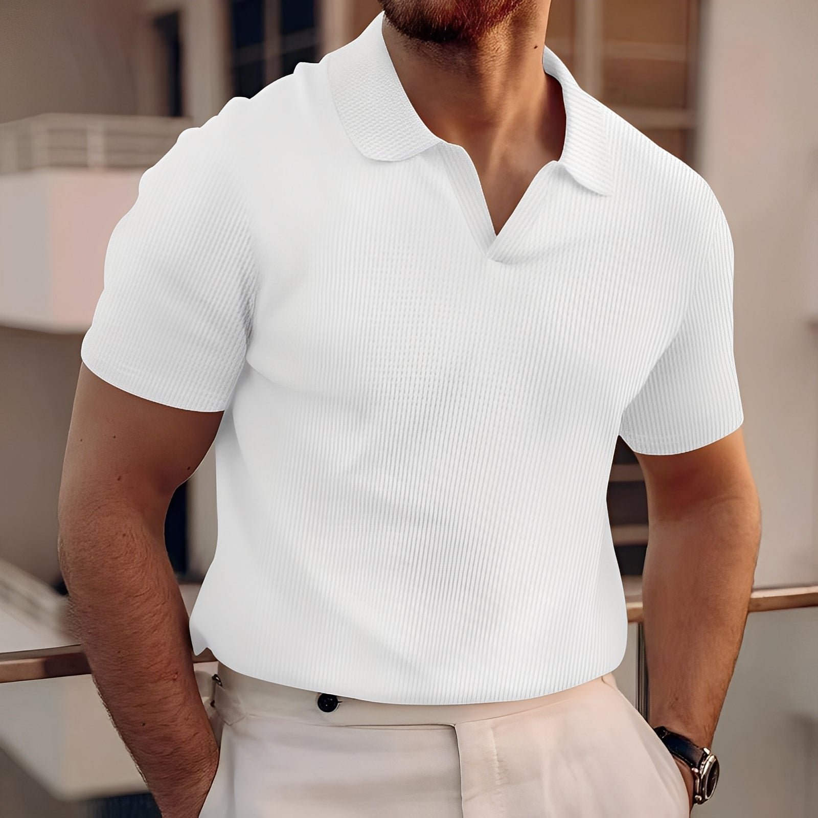 Harley - Simile Corto Maglia Polo a Waffel per Uomini