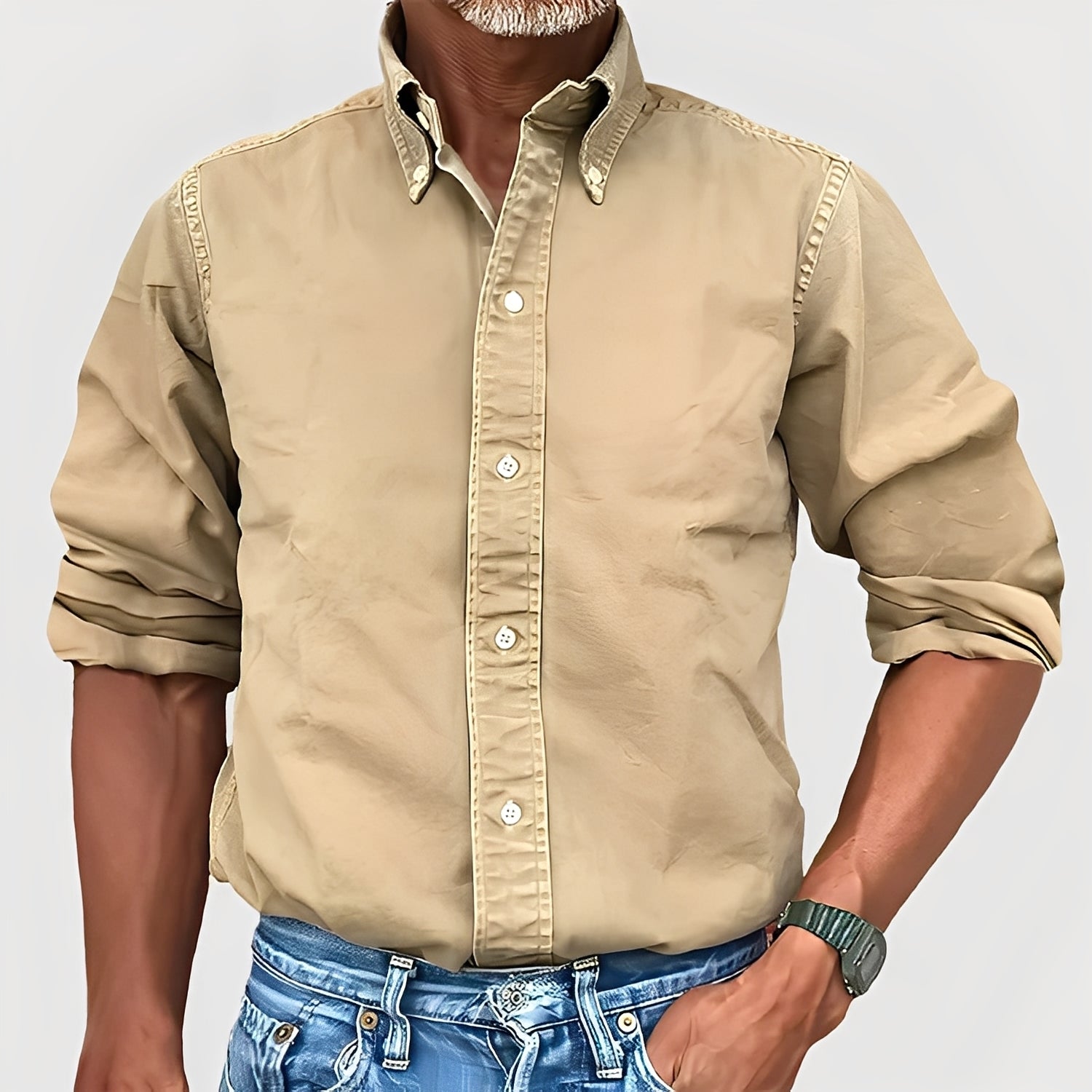 Ronald - Camicia a maniche lunghe con revers retrò per uomo