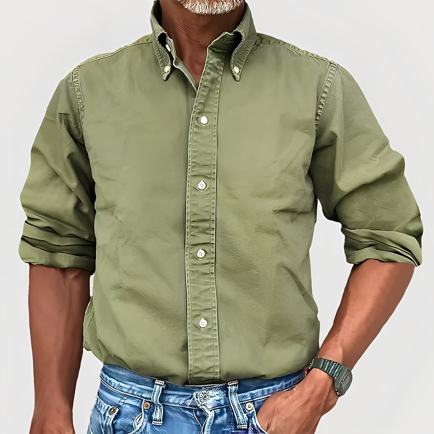 Ronald - Camicia a maniche lunghe con revers retrò per uomo
