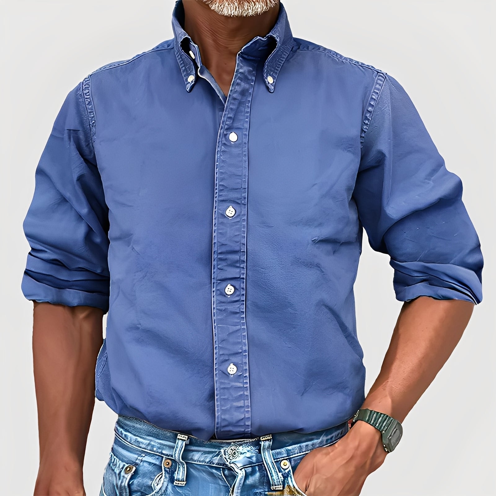 Ronald - Camicia a maniche lunghe con revers retrò per uomo