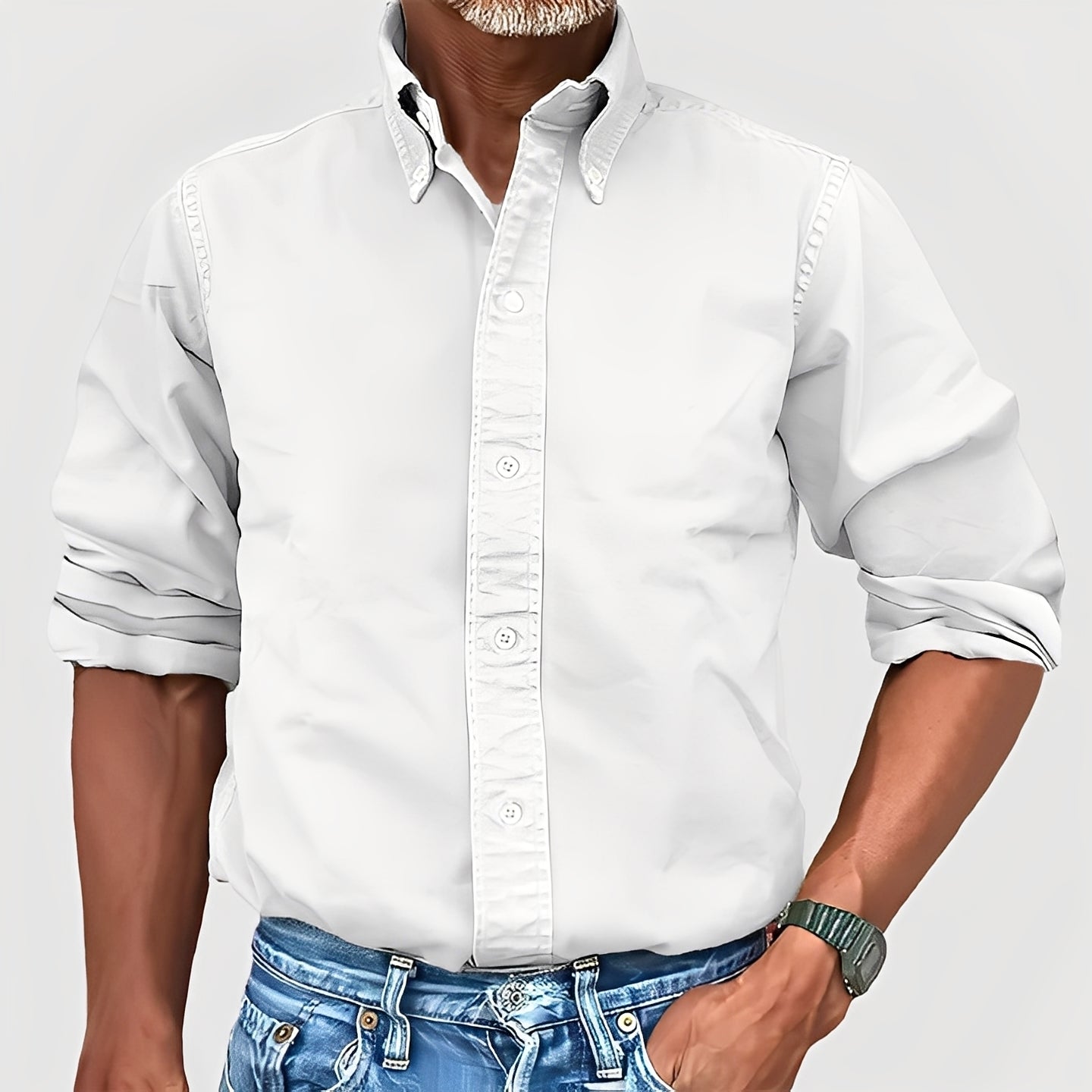 Ronald - Camicia a maniche lunghe con revers retrò per uomo