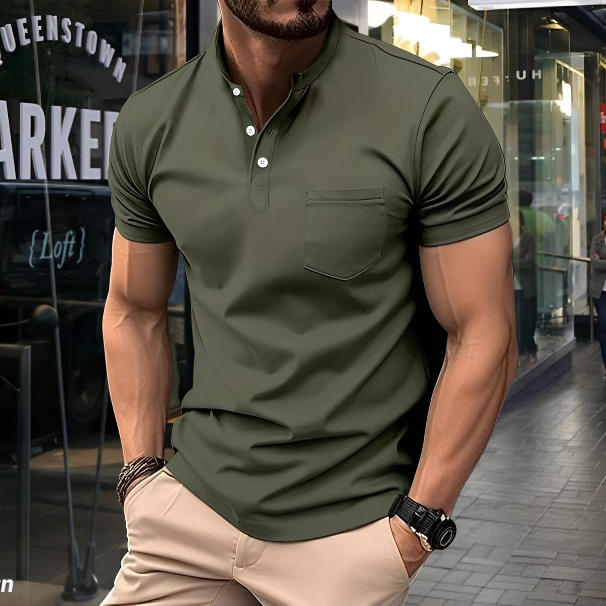 Darwin - Polo casual semplice con colletto a mezza altezza per uomini