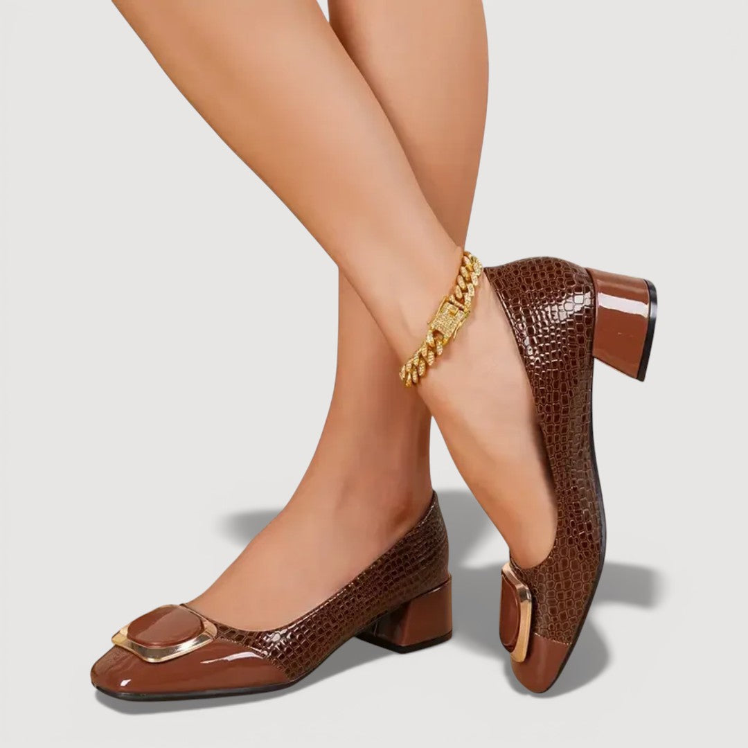 Livana | Scarpe con tacco basso effetto coccodrillo