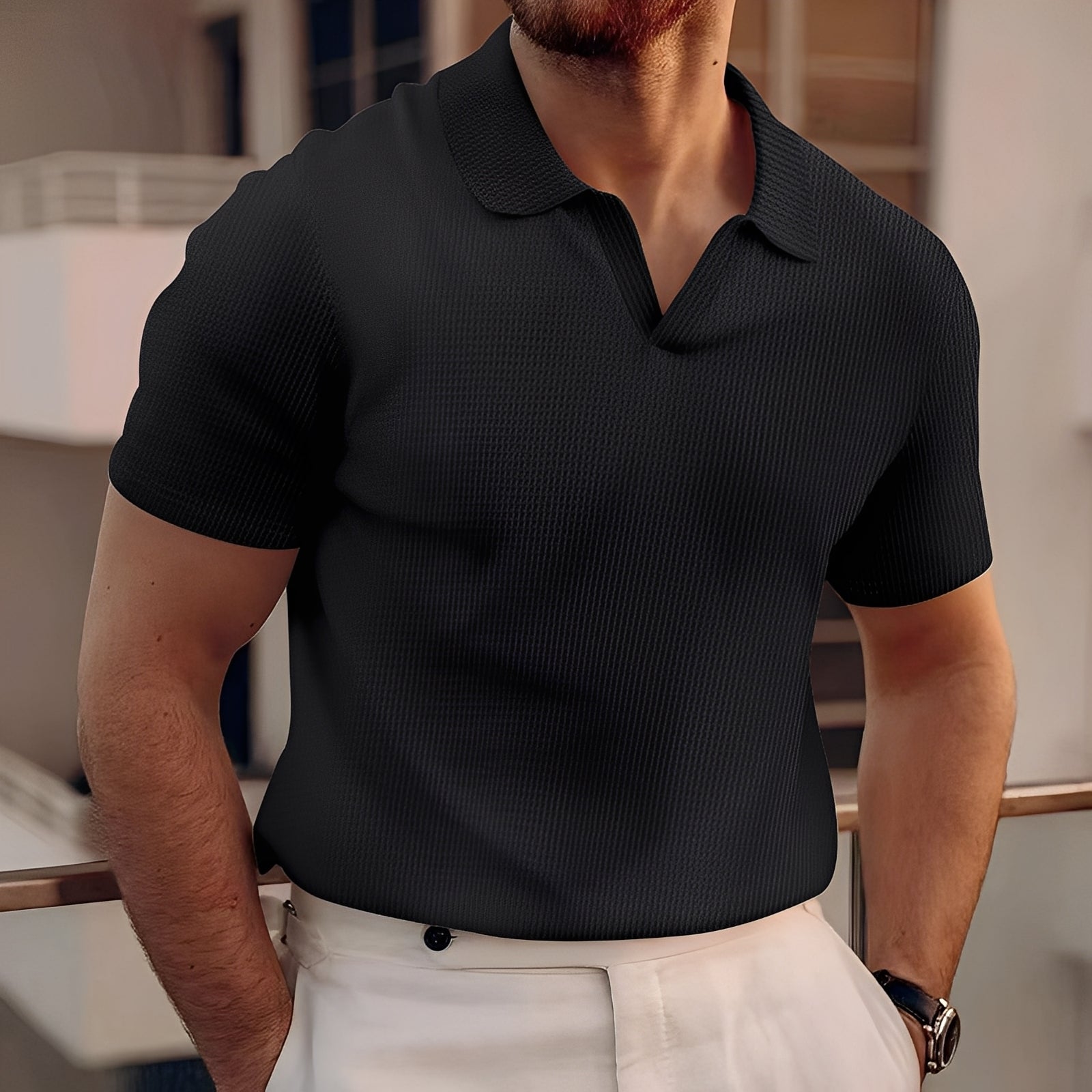 Harley - Simile Corto Maglia Polo a Waffel per Uomini