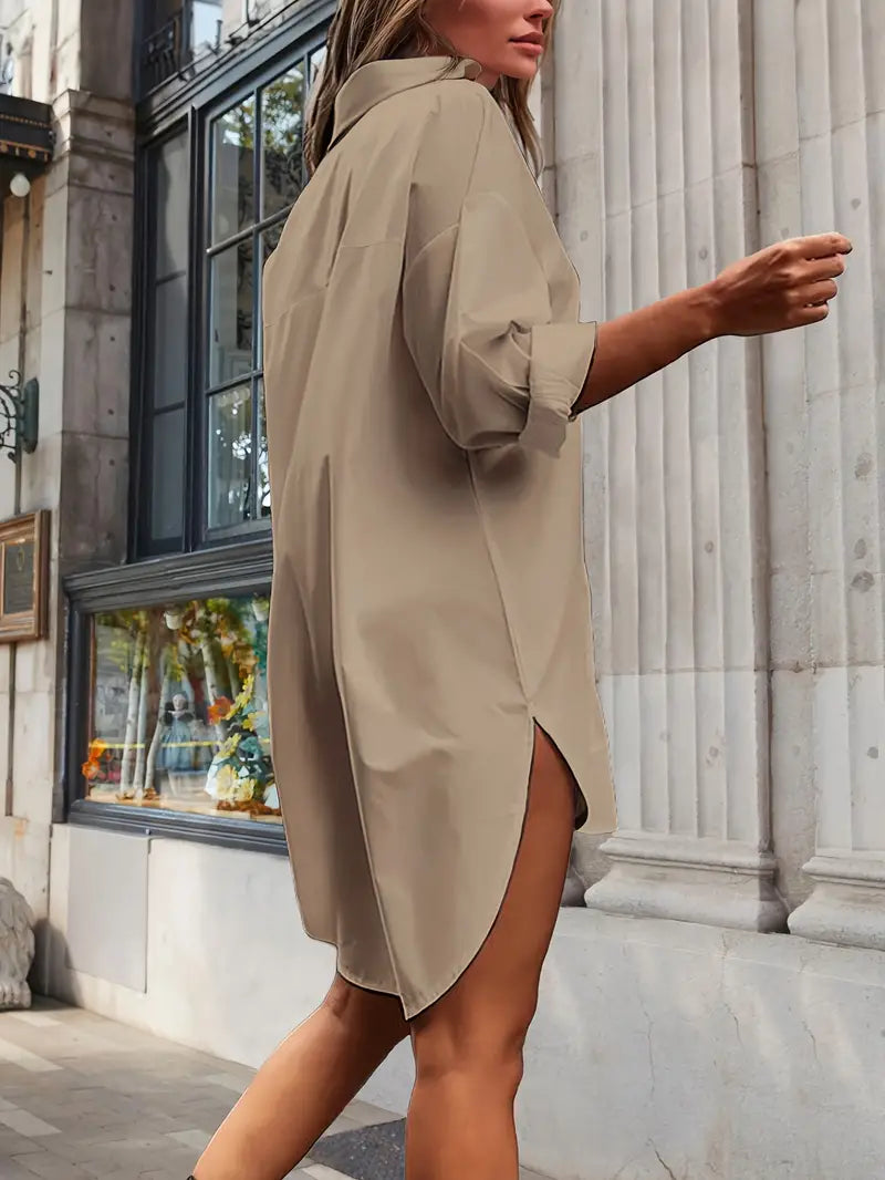 Abito Camicia Oversize con Orlo Asimmetrico