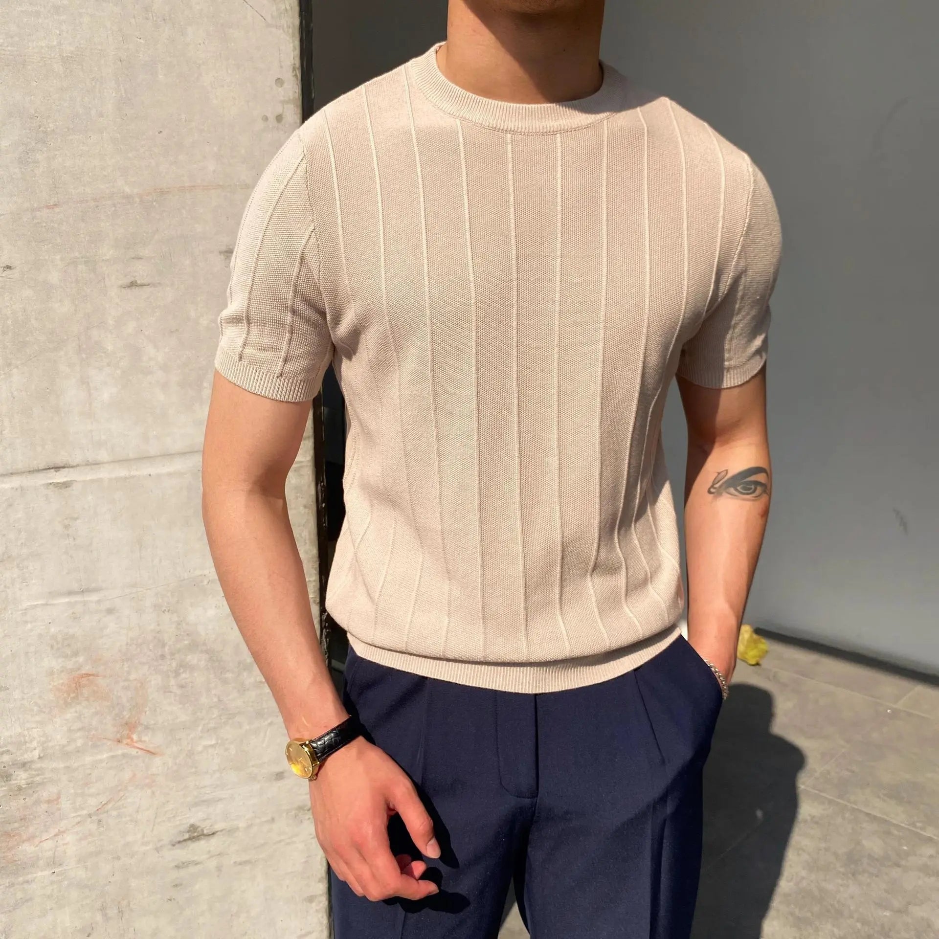 Sokka - Maglietta casual a coste per uomo