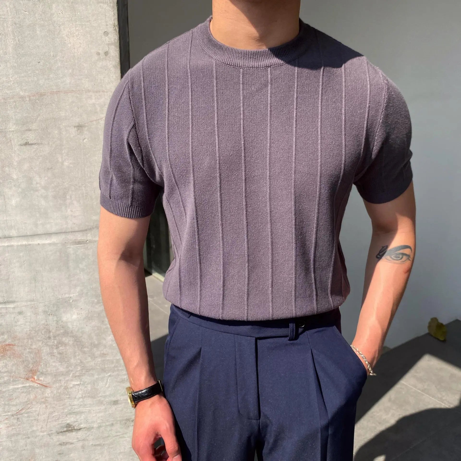 Sokka - Maglietta casual a coste per uomo