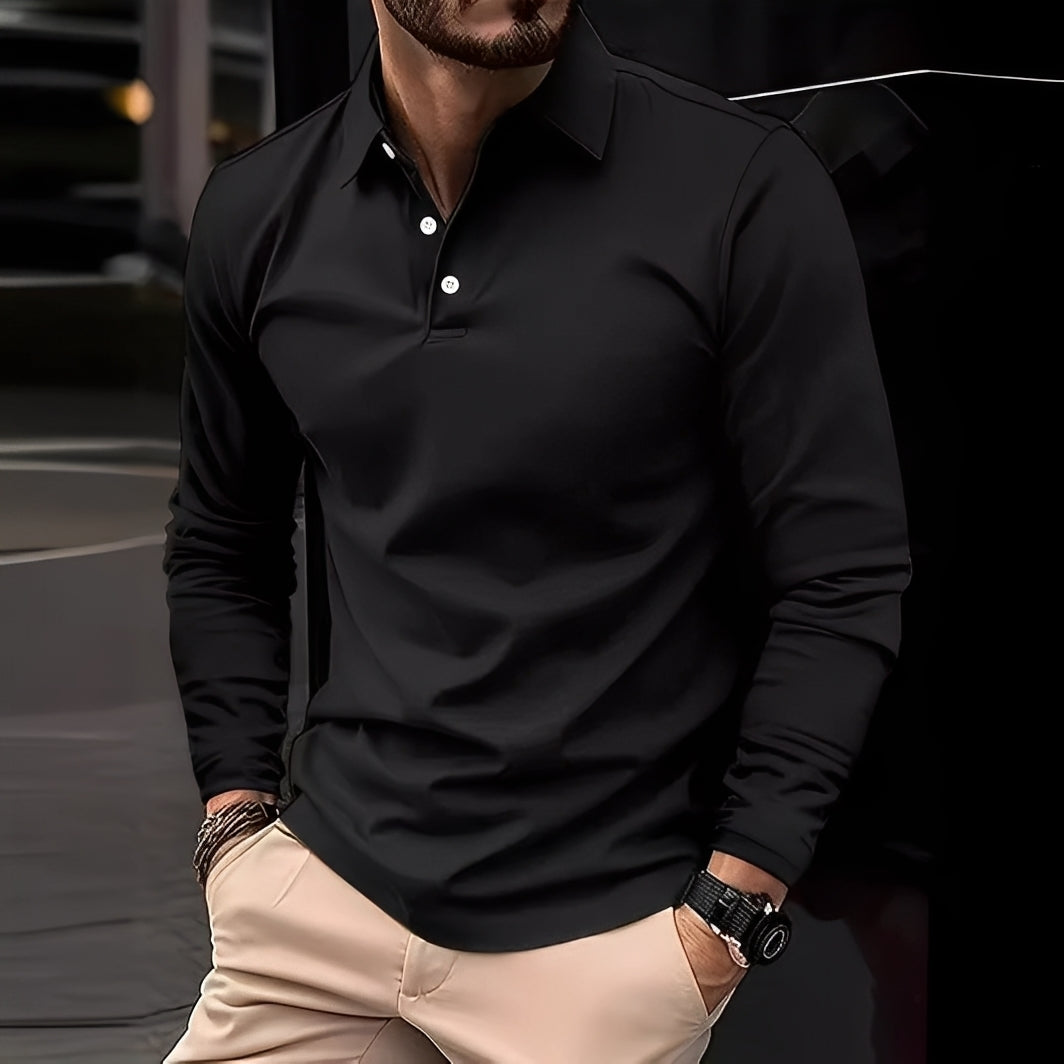 Dudley - Polo casual a maniche lunghe con bottoni per uomo