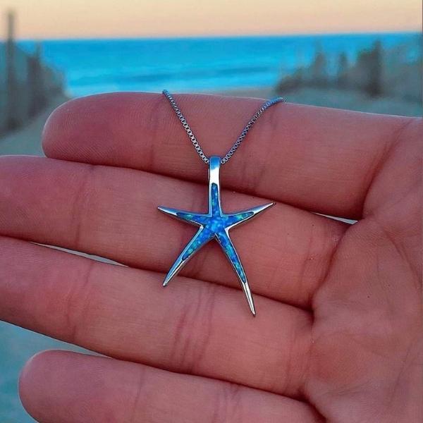 Collana con opale blu e stella marina in argento