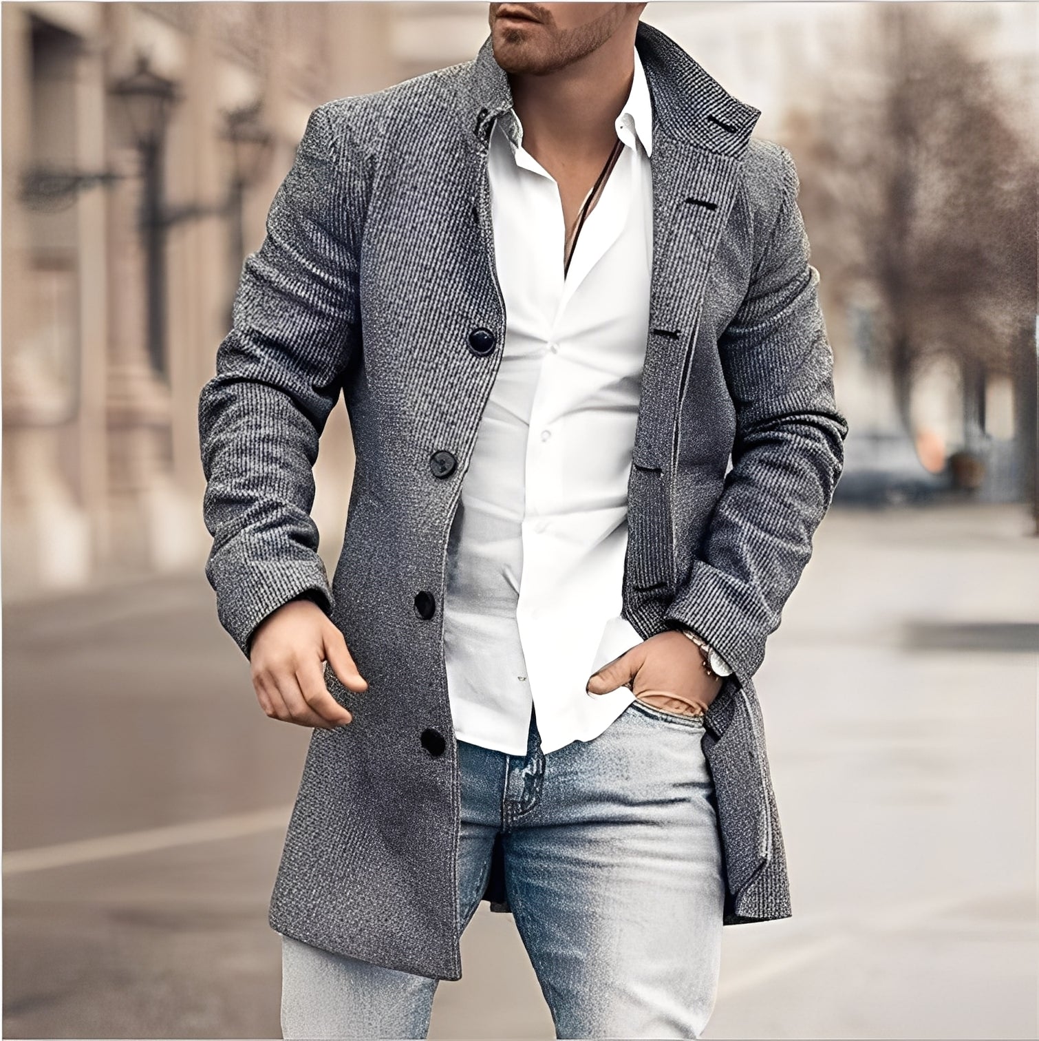Darden - Cappotto lungo casual in tweed per uomo