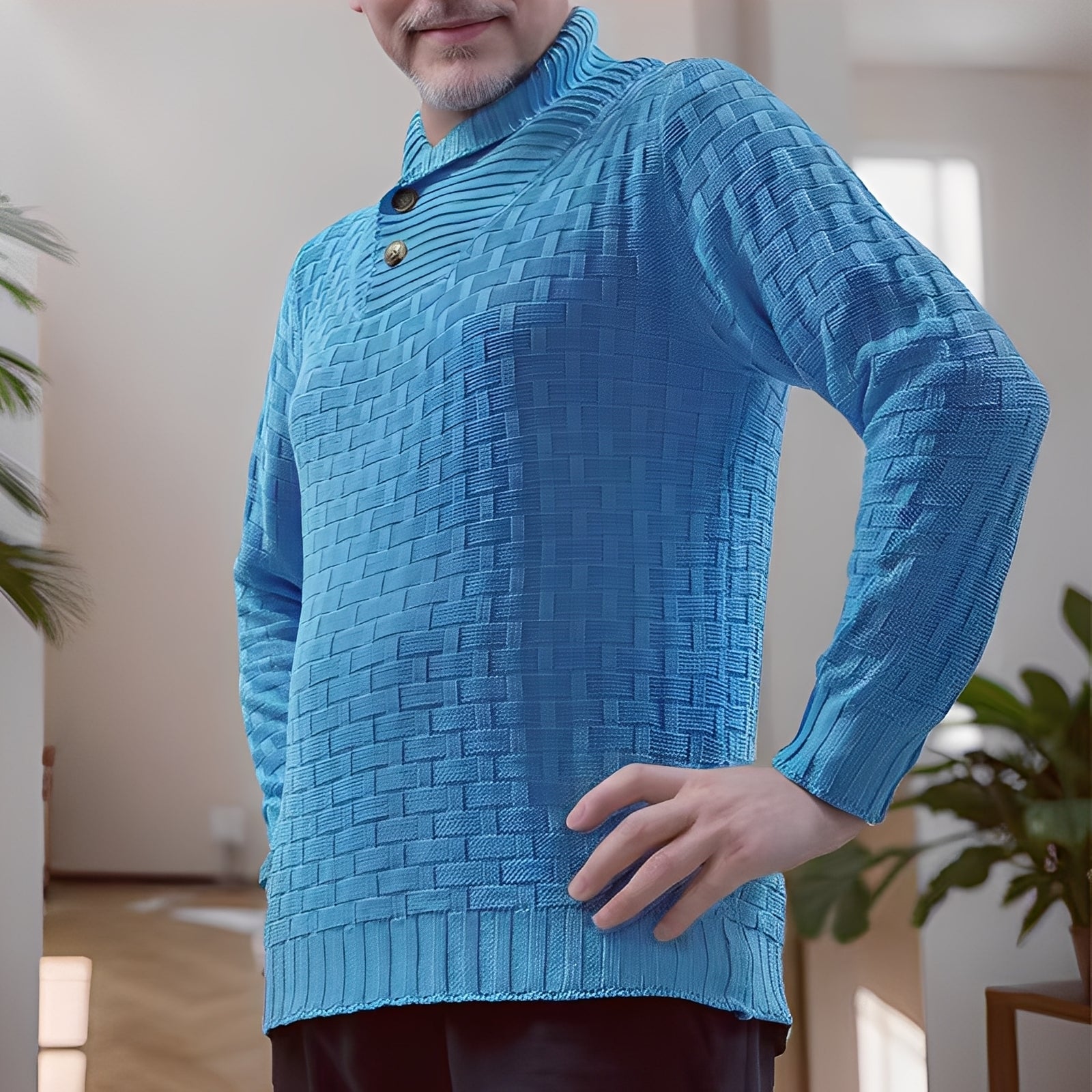 Branson - Maglione casual a maglia con collo alto per uomo