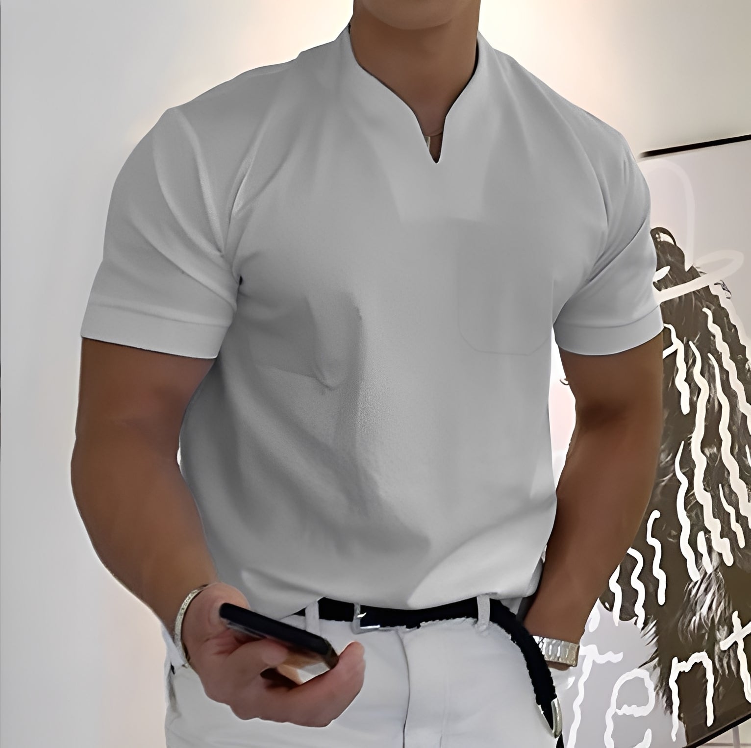 Davin - Camicia attillata con scollo a V per uomo