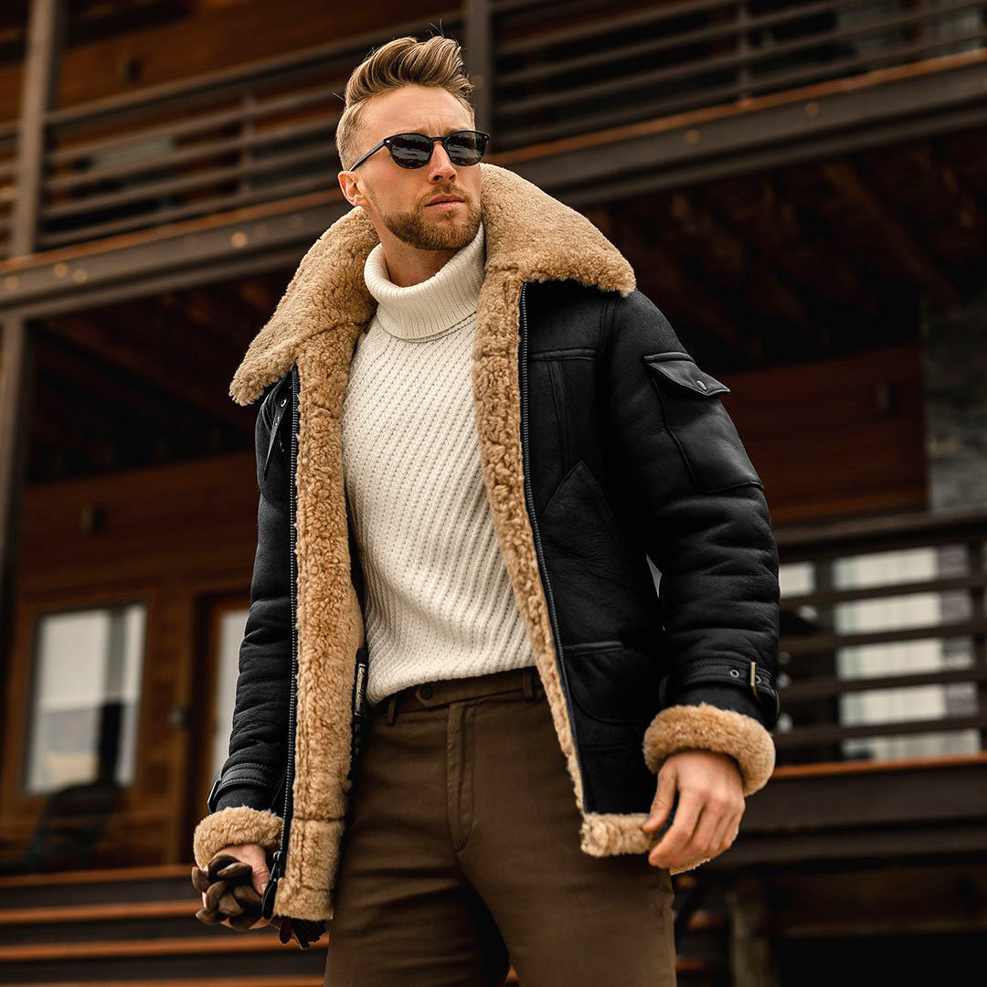 Richard - Giacca in pelle tattica con colletto di pelliccia per uomo