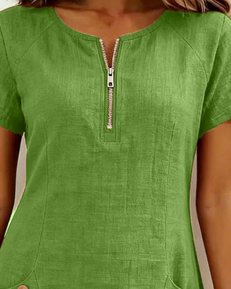 Solea™ | Abito in Cotone e Lino con Zip e Tasche