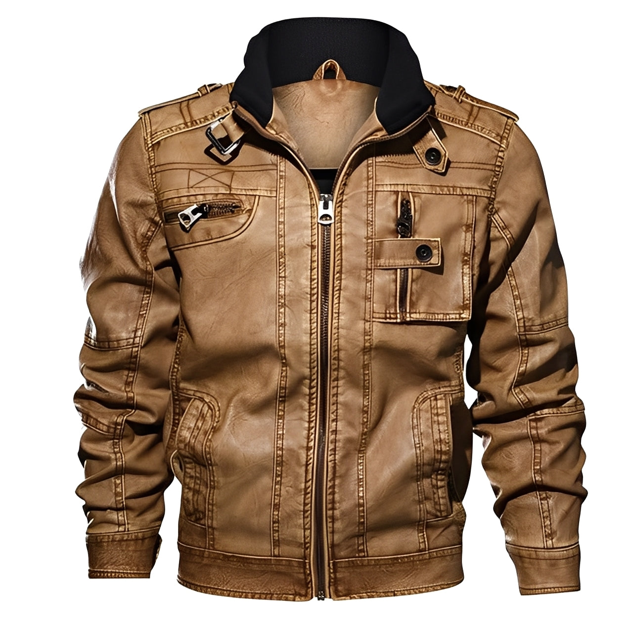 Kevin - Classica giacca in pelle con tasche per uomini