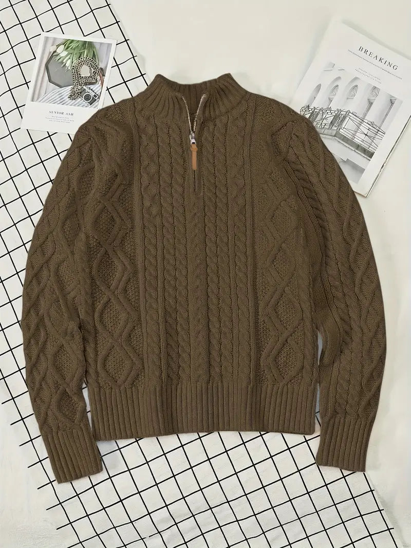Maglione Elias Premium in Maglia a Treccia con Mezzo Zip