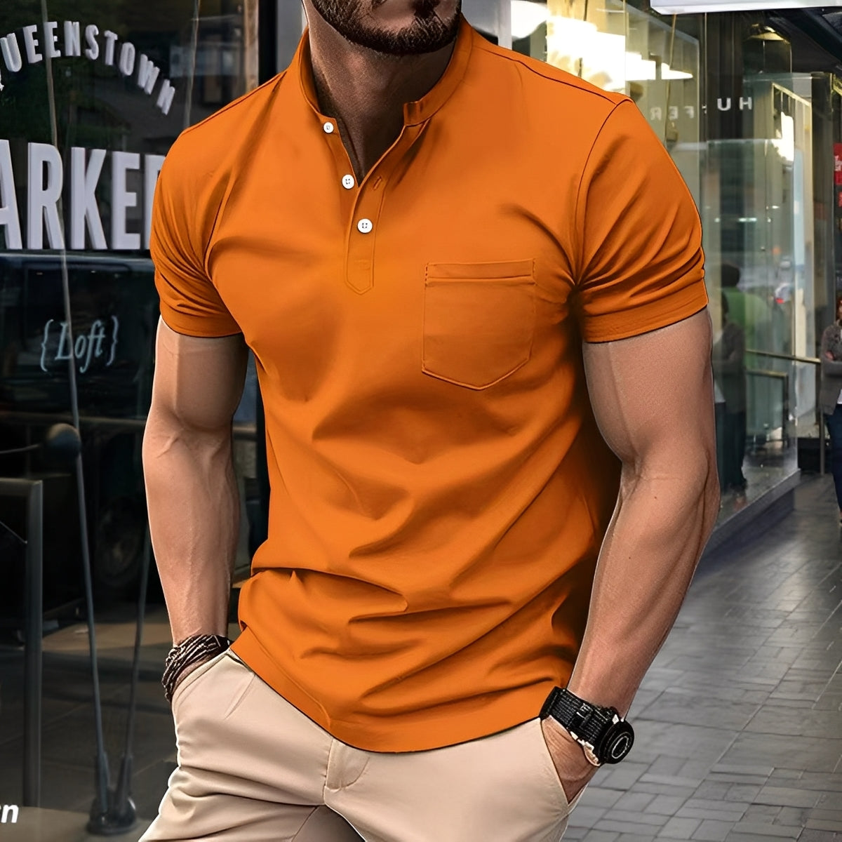Darwin - Polo casual semplice con colletto a mezza altezza per uomini