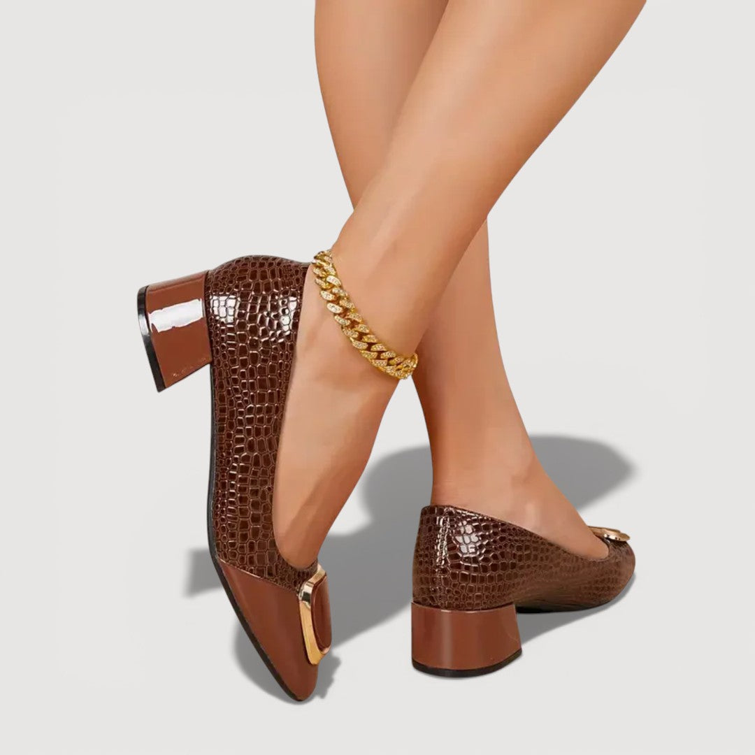 Livana | Scarpe con tacco basso effetto coccodrillo