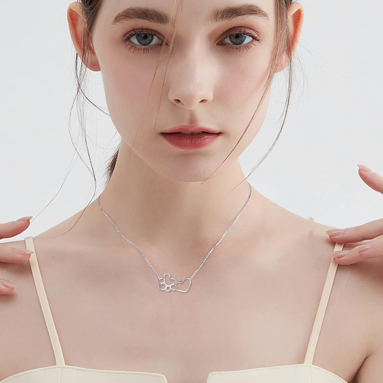 Collana con impronta di zampa in argento sterling – Pendente con cristallo a forma di cuore