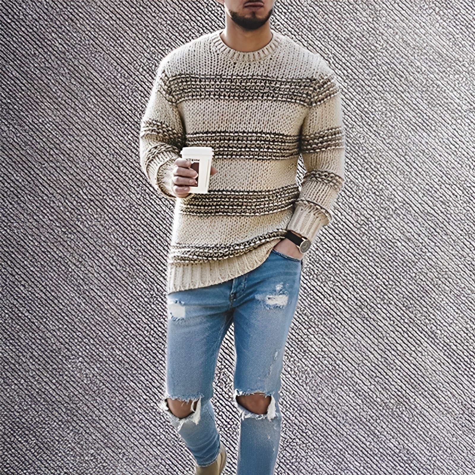 Richard - Maglione a maglia caldo a righe per uomo