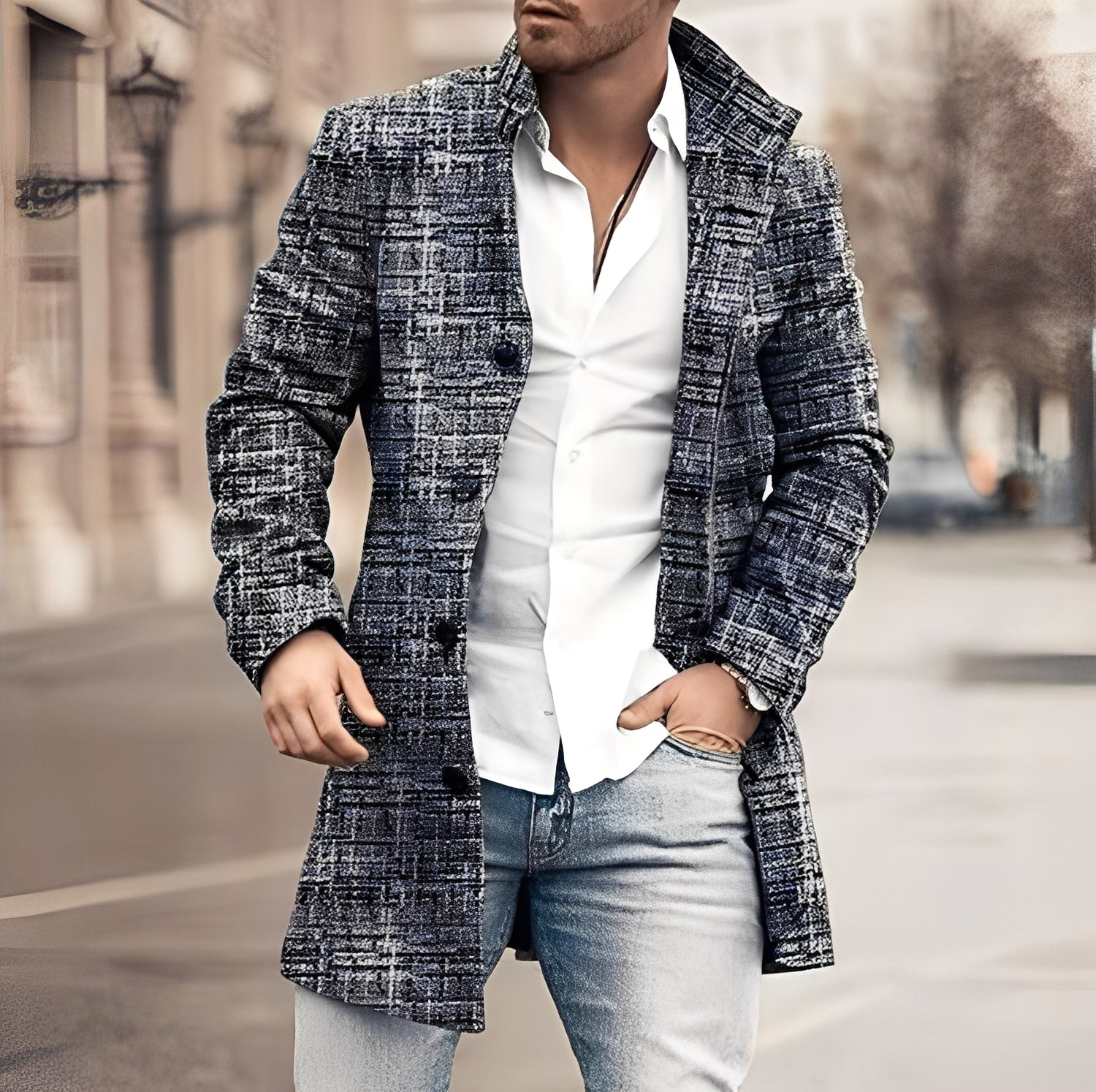Darden - Cappotto lungo casual in tweed per uomo