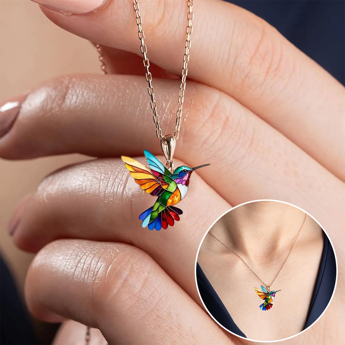 Aurora™ | Collana con colibrì multicolore dal fascino luminoso