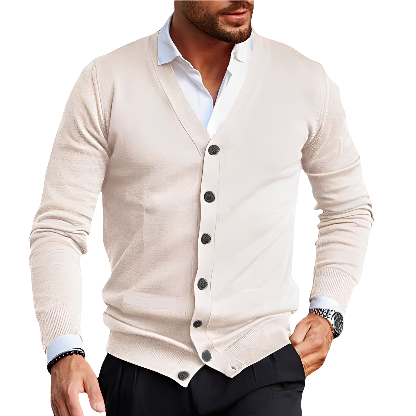 Holden - Cardigan casual in cotone con bottoni per uomo