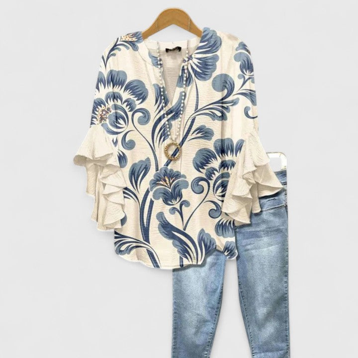 Aurelia™ | Blusa con maniche a volant e stampa artistica