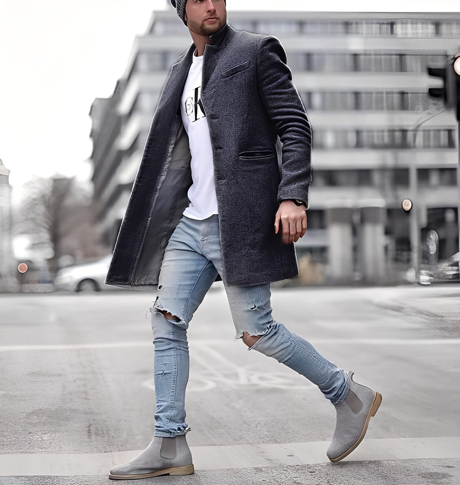 Cordell - Casuale lungo cappotto di lana per uomini