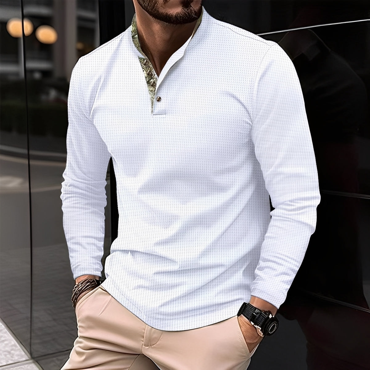 Crofton - Elegante maglione polo a maniche lunghe con motivo a nido d'ape per uomo