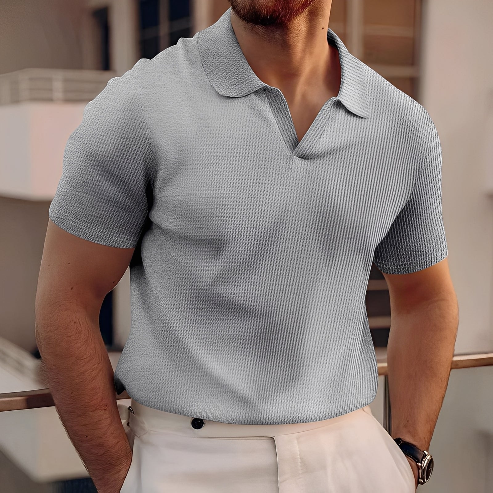 Harley - Simile Corto Maglia Polo a Waffel per Uomini