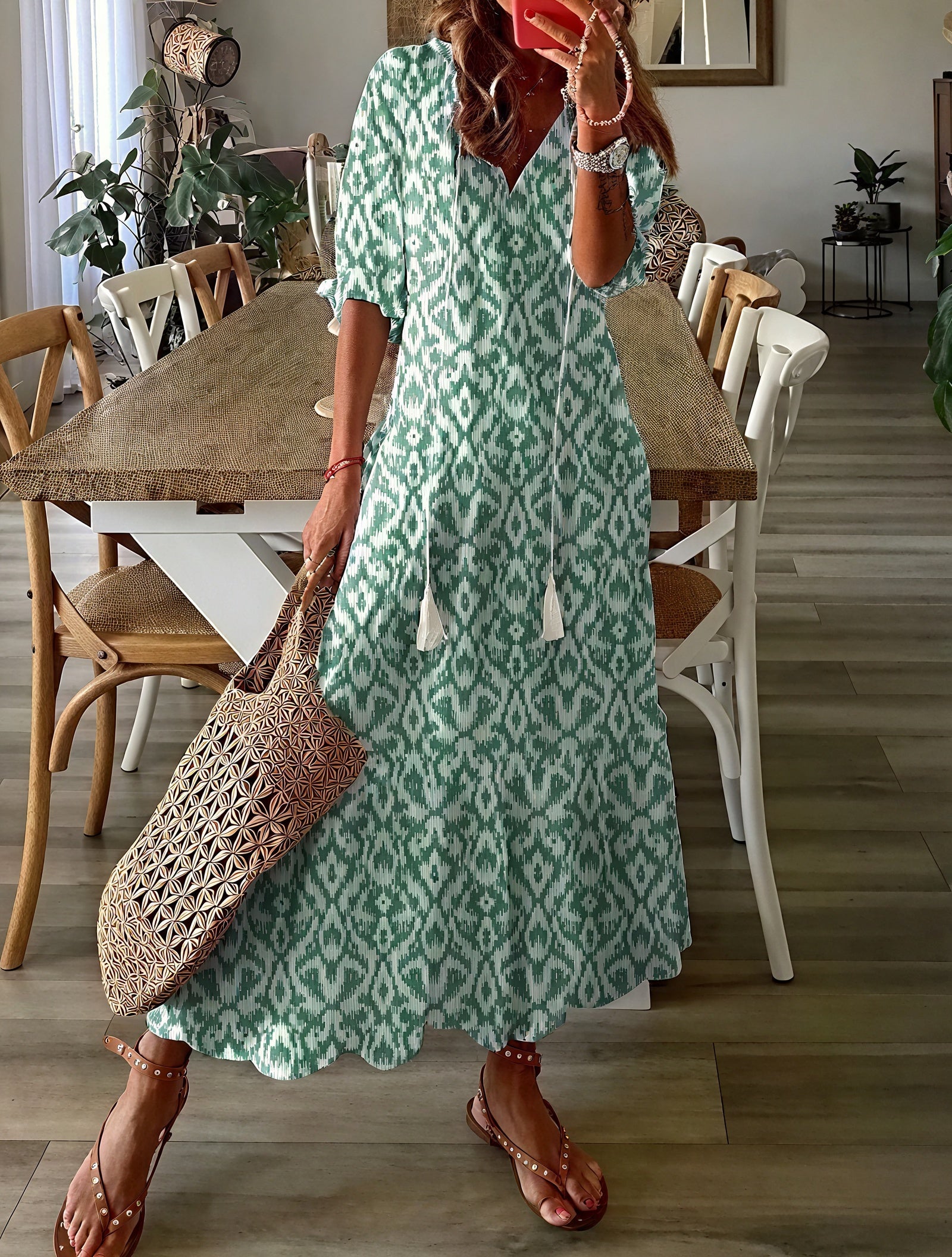 Abito Midi Fantasia: Stile Bohémien Raffinato