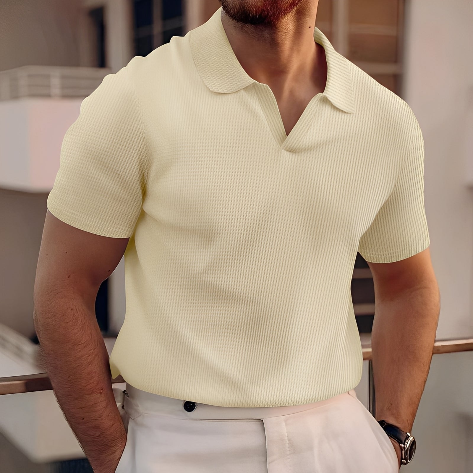 Harley - Simile Corto Maglia Polo a Waffel per Uomini