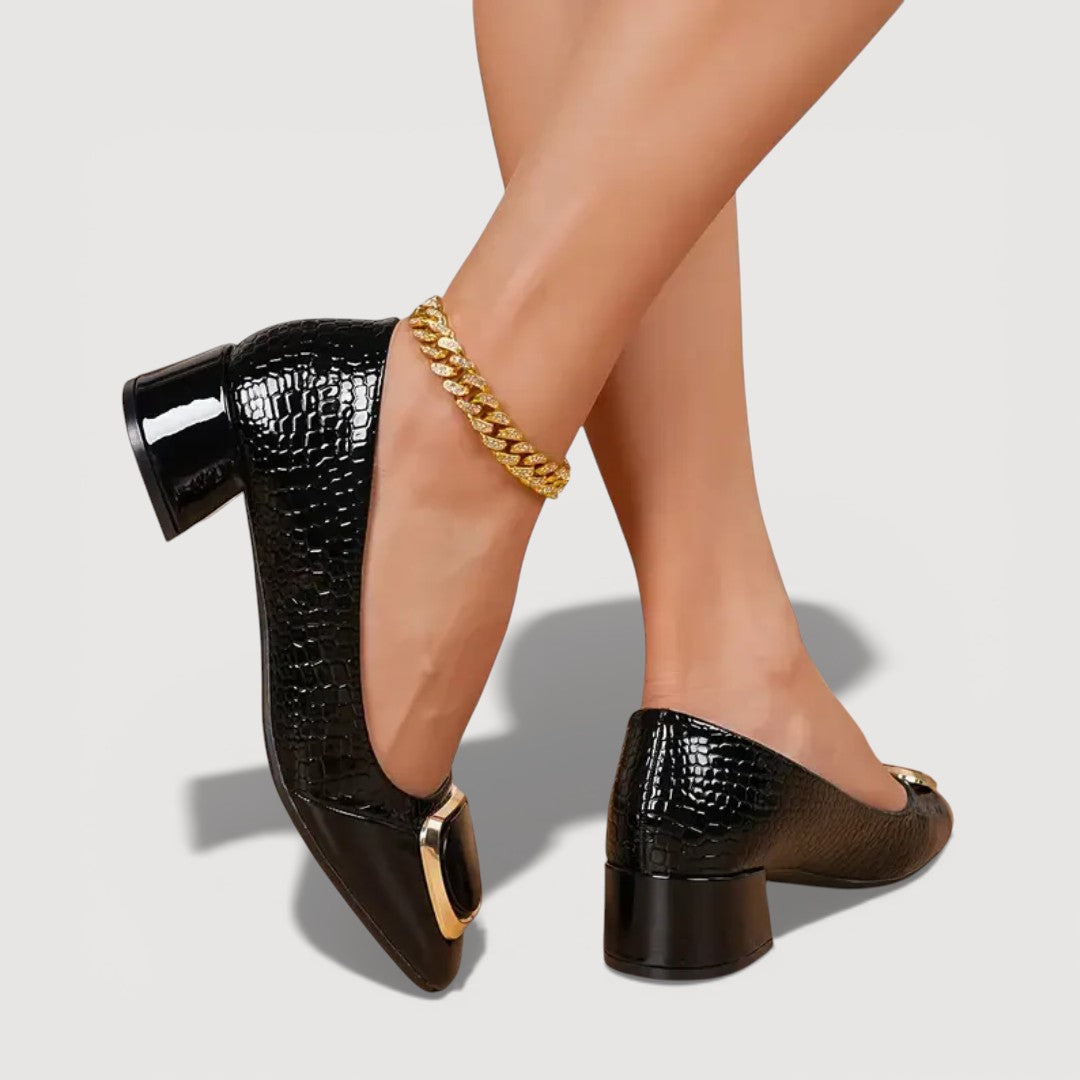 Livana | Scarpe con tacco basso effetto coccodrillo