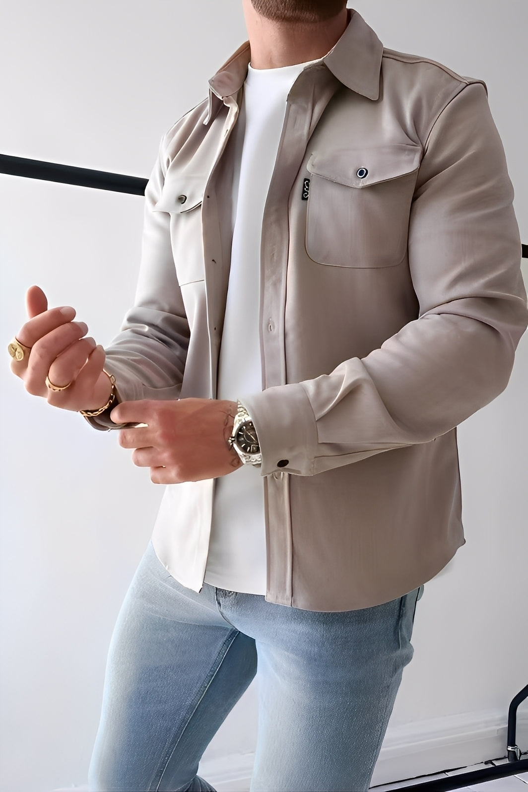 David - Camicia casual con tasche per uomini