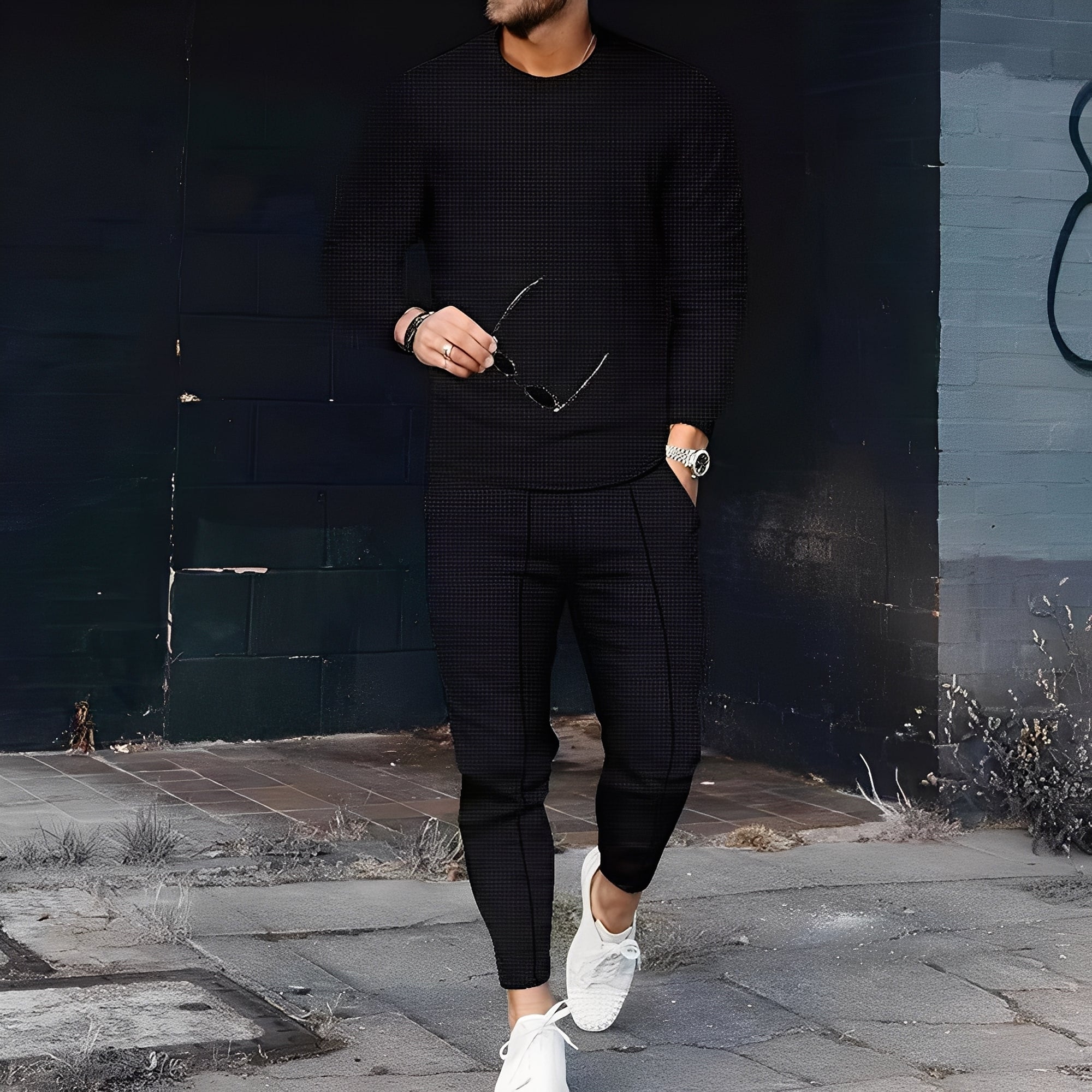 Dillan - Set Slim-Fit Casual per Uomo in Tessuto a Nido d'Ape