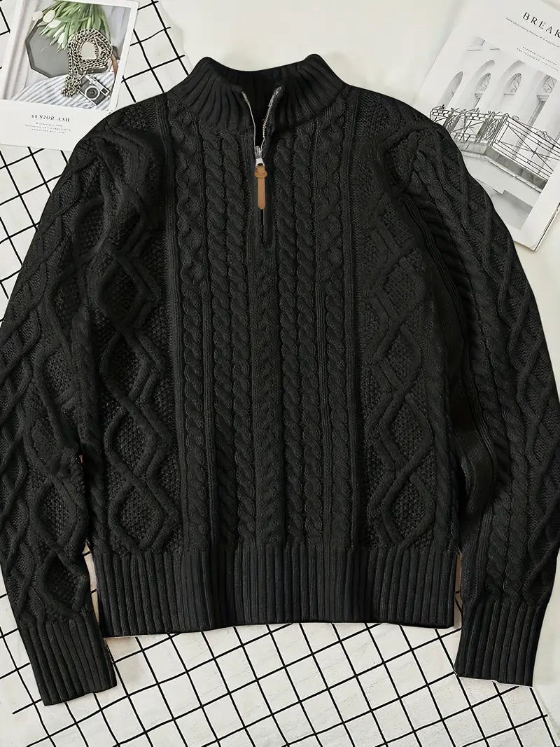 Maglione Elias Premium in Maglia a Treccia con Mezzo Zip