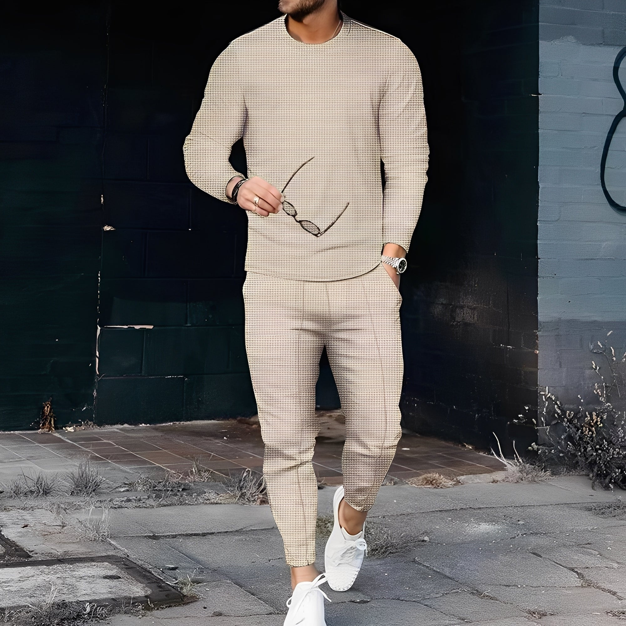 Dillan - Set Slim-Fit Casual per Uomo in Tessuto a Nido d'Ape